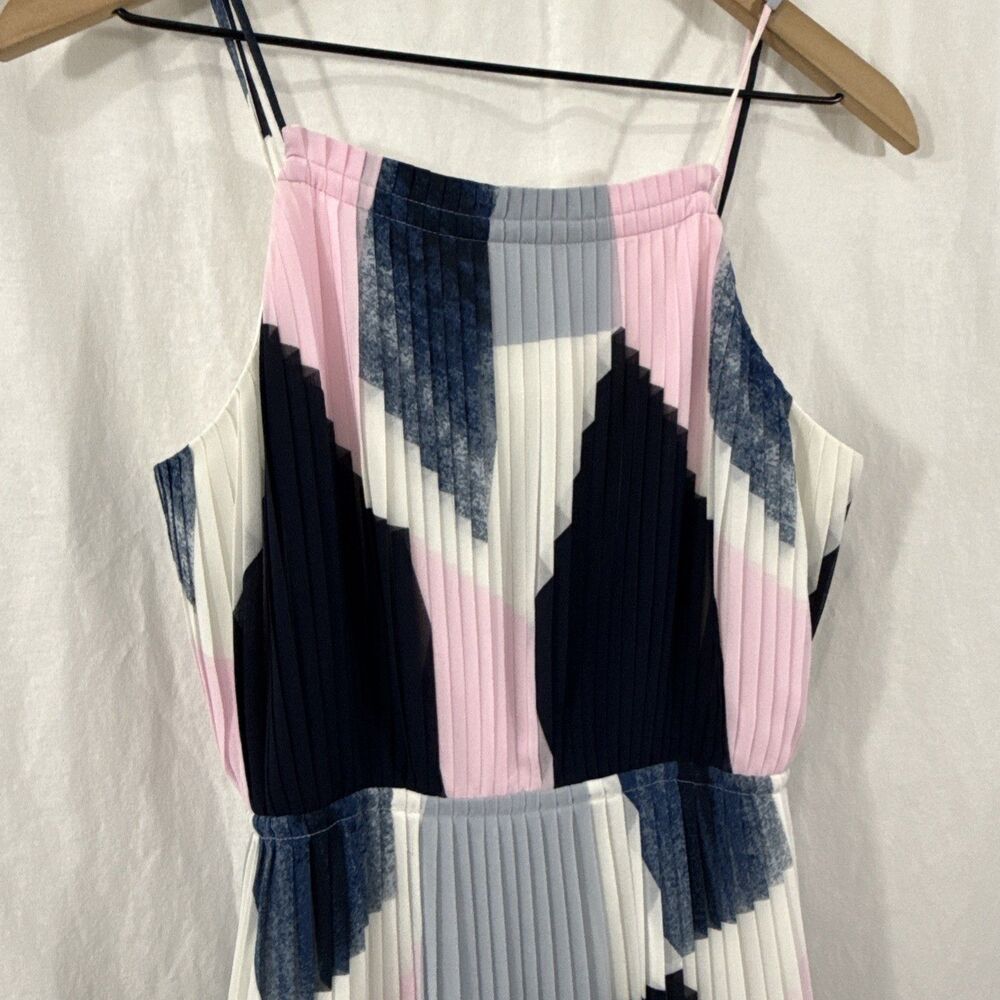 Banana Republic Pleated Strappy Colorblock Mod Retro Midi Dress Womens Sz 6 - Picture 6 of 13